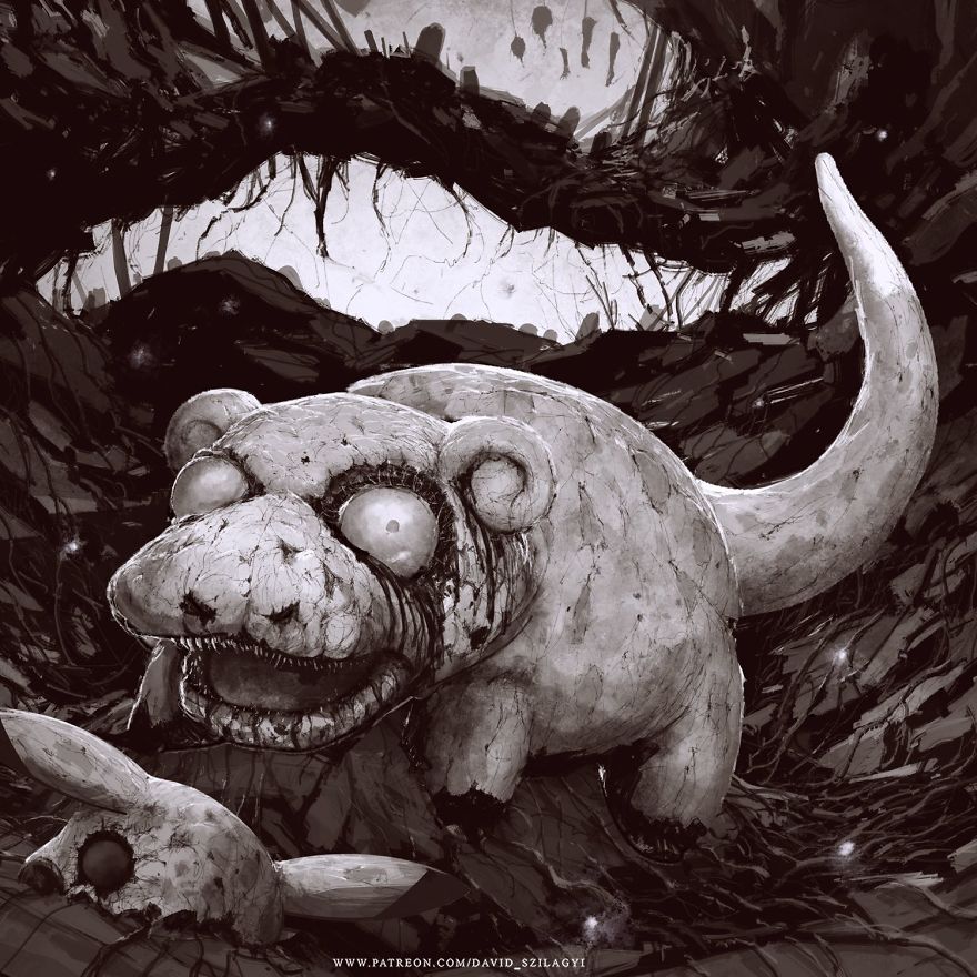 Je ne sais plus le nom de ce pokemon. Mais il est aussi flippant que le précédent et il vient de bouffer pikachu.