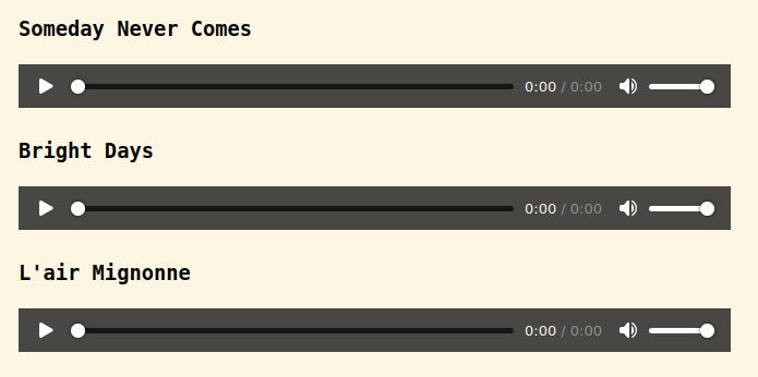 A screenshot of the degraded (no js) version of my audio playlist component.
