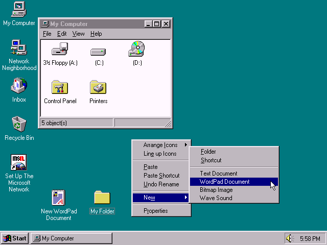 Un screenshot du bureau de windows 95
